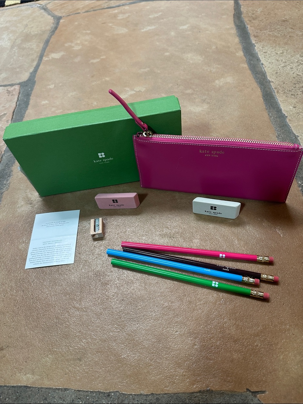 Vintage Kate Spade “Becca” Hot Pink Pencil Case with Stationery Supplies, NIB